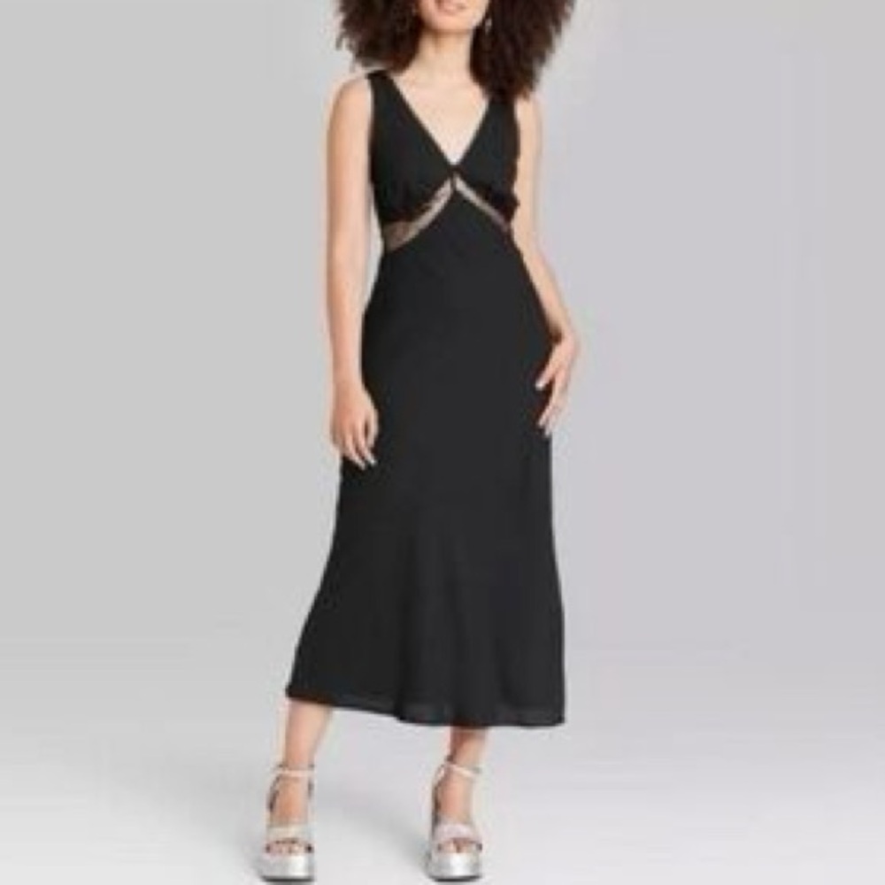 Wild Fable Black Midi Dress with Mesh Detail